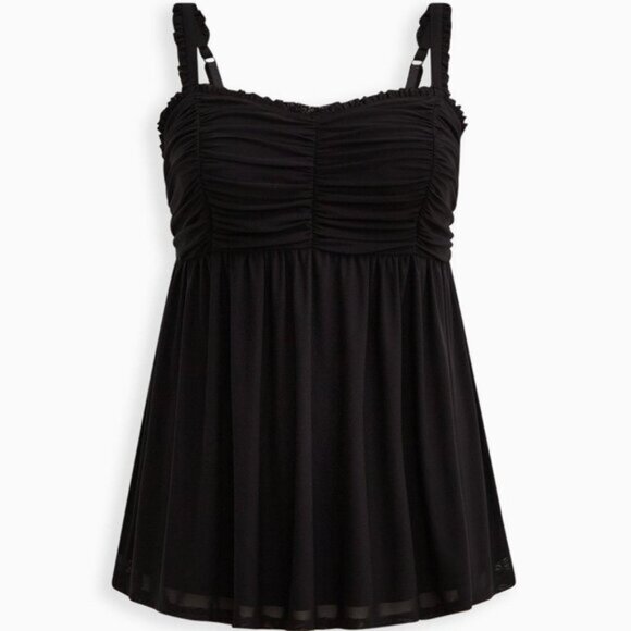 Black Torrid Babydoll Top Stretch Mesh Shirred Bodice Tank Size 3 Party … - Picture 1 of 8